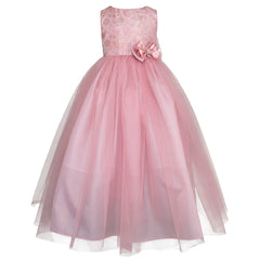 Vestido Rosa Largo de Fiesta para Niña con Moño | Gerat