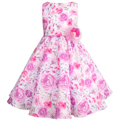 Vestido Floral Gerat para Niñas - Elegante Estampado Rosa y Púrpura