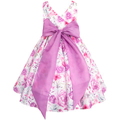 Vestido Floral Gerat para Niñas - Elegante Estampado Rosa y Púrpura