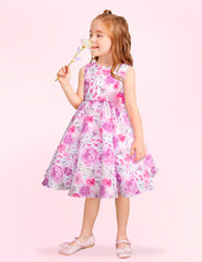 Vestido Floral Gerat para Niñas - Elegante Estampado Rosa y Púrpura