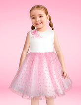 Vestido Rosa de Fiesta para Niña con Estrellas y Moño | Gerat