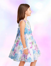 Vestido Floral Azul y Lila para Niñas de 4 a 10 Años  Gerat