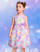 Vestido Floral para Niñas de 4 a 10 Años con moño Lila Gerat