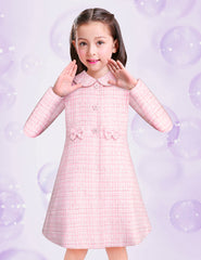 Abrigo Elegante de Tweed Rosa para Niñas de 4 a 10 Años - Gerat