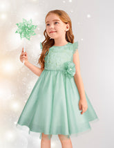 Vestido de Fiesta Verde Pastel con Flores para Niñas de 3 a 10 Años - Gerat