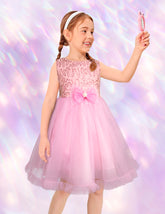 Vestido de Fiesta Rosa con Encaje y Tul para Niñas 3 a 8 Años
