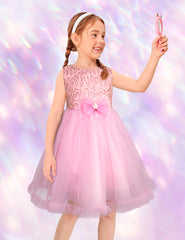 Vestido de Fiesta Rosa con Encaje y Tul para Niñas 3 a 8 Años