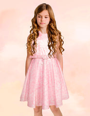 Vestido Junior Rosa Elegante con Cinturón para Niñas de 8 a 12 Años | Gerat