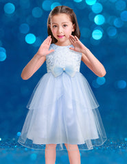 Vestido de Fiesta Azul Cielo con Encaje y Tul para Niñas 3 a 8 Años