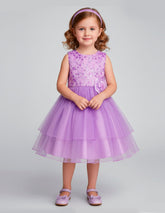 Vestido Gerat Lila de Fiesta con Tul y Flor para Niñas de 3 a 8 Años