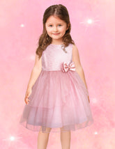 Vestido de Fiesta Rosa con Brillos y Tul en Capas para Niñas 3 a 8 Años