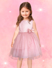 Vestido de Fiesta Rosa con Brillos y Tul en Capas para Niñas 3 a 8 Años