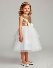 Vestido de Fiesta Gerat Blanco y Dorado con Tul y Lentejuelas para Niñas