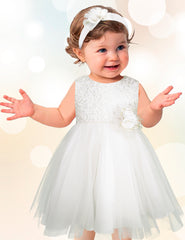 Vestido Gerat de Bautizo para Bebé con Tul y Encaje Blanco