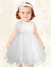 Vestido de Bautizo Gerat para Bebé con Flores y Tul en Blanco