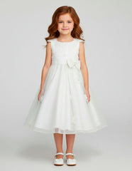 Vestido Blanco de Primera Comunión para Niña con Moño y Flores | Gerat