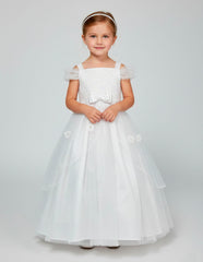 Vestido de Primera Comunión para Niña con Flores y Moño Tallas 10-14 | Gerat