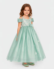 Vestido de Fiesta Verde para Niña con Mariposas y Moño – Gerat