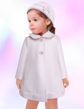 Abrigo de Fiesta para Bebé Niña Color Rosa con Flores Bordadas - Gerat (Tallas 12 y 18 meses)