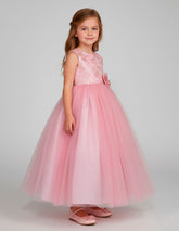 Vestido Rosa Largo de Fiesta para Niña con Moño | Gerat