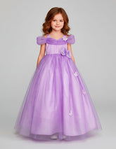 Vestido Lila de Fiesta para Niña con Moño y Mariposas | Gerat