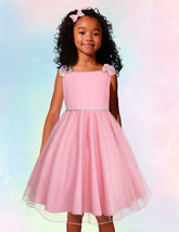 Vestido rosa de fiesta para niñas con tul y moños brillantes | Gerat