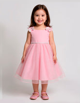 Vestido rosa de fiesta para niñas con tul y moños brillantes | Gerat
