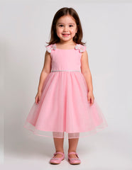Vestido rosa de fiesta para niñas con tul y moños brillantes | Gerat