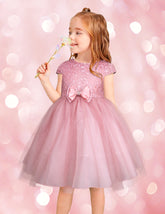 Vestido Rosa de Fiesta para Niña con Moño Grande Tallas 2 a 6 | Gerat