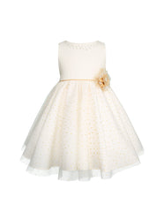 Vestido para Niñas Color Hueso con Detalles Dorados | Gerat