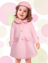 Abrigo rosa para bebé niña Gerat con cuello y detalles de moño