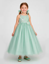 Vestido de Fiesta Verde Pastel con Tul y Flores - Gerat
