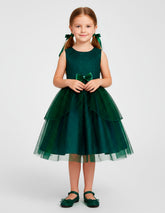 Vestido verde esmeralda para niñas Gerat – Fiesta con moño