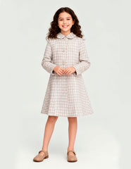 Abrigo Juvenil Cuadro Escocés Café y Blanco para Niña - Gerat