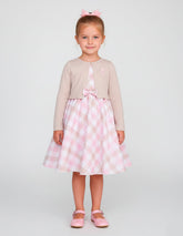 Vestido a cuadros rosa con suéter beige para niña | Gerat