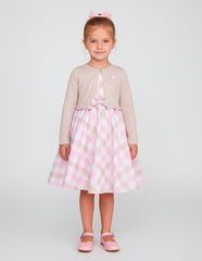Vestido a cuadros rosa con suéter beige para niña | Gerat