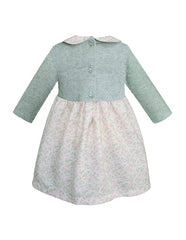 Vestido tejido con falda floreada y diadema para bebé niña Verde pastel Gerat