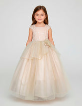 Vestido de Fiesta para Niña Color Dorado con Brillos y Flor | Gerat