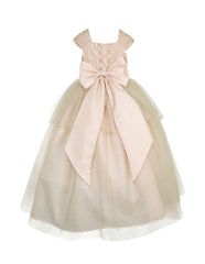 Vestido de Fiesta para Niña Color Dorado con Brillos y Flor | Gerat