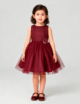 Vestido de Fiesta Color Vino para Niña con Tul y Flores | Gerat