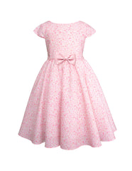 Vestido rosa floral para niña con moño y torerita | Gerat | Tallas 3 a 10