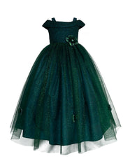 Vestido de Fiesta Verde Esmeralda con Brillos y Flores para Niñas – GERAT