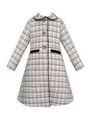 Abrigo elegante de tweed blanco y negro para niñas – Gerat | Tallas 4, 6, 8 y 10