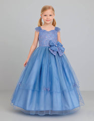 Vestido de Fiesta para Niñas Azul con Tul y Moño Elegante | Gerat