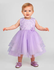 Bata para Bebé Niña Lila de Tul Bordado – Vestido de Fiesta Tallas 12 y 18 Meses