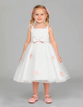 Vestido de Fiesta para Niña Color Hueso con Detalles Palo de Rosa|Gerat