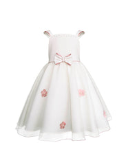 Vestido de Fiesta para Niña Color Hueso con Detalles Palo de Rosa|Gerat