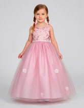 Vestido de Gala Palo de rosa con Bordado Floral y Tul de Lujo Gerat