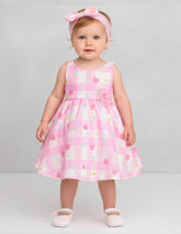 Vestido para Bebé Rosa Pastel a Cuadros con Moño | Tallas 12 y 18 Meses
