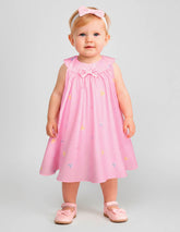 Bata Rosa para Bebé Bordada con Moñito – Vestido para Niña 12 y 18 Meses Elegante y Delicado